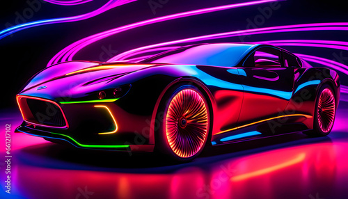 Beautiful modern abstract car design in neon light