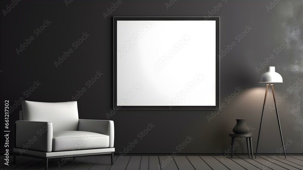 Sleek Interior Setting with Poster Frame Mockup, 3D Render - generative KI Sleek Interior Setting with Poster Frame Mockup, 3D Render - generative KI