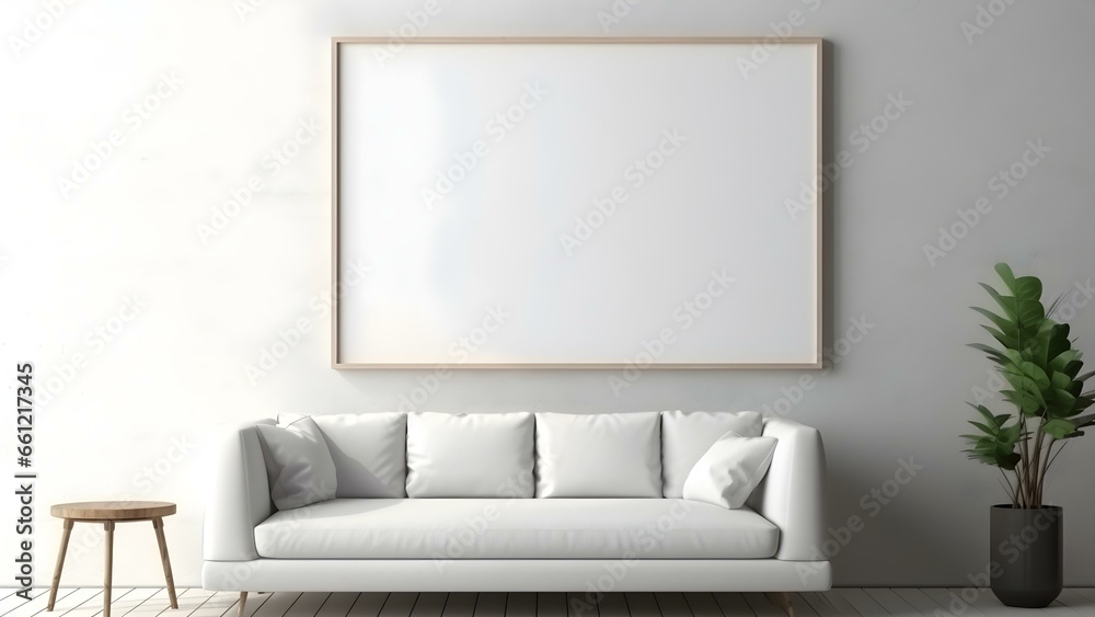Sleek Interior Setting with Poster Frame Mockup, 3D Render - generative KI Sleek Interior Setting with Poster Frame Mockup, 3D Render - generative KI