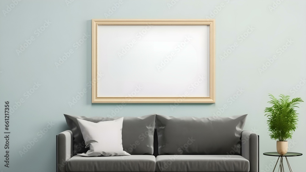 Sleek Interior Setting with Poster Frame Mockup, 3D Render - generative KI Sleek Interior Setting with Poster Frame Mockup, 3D Render - generative KI