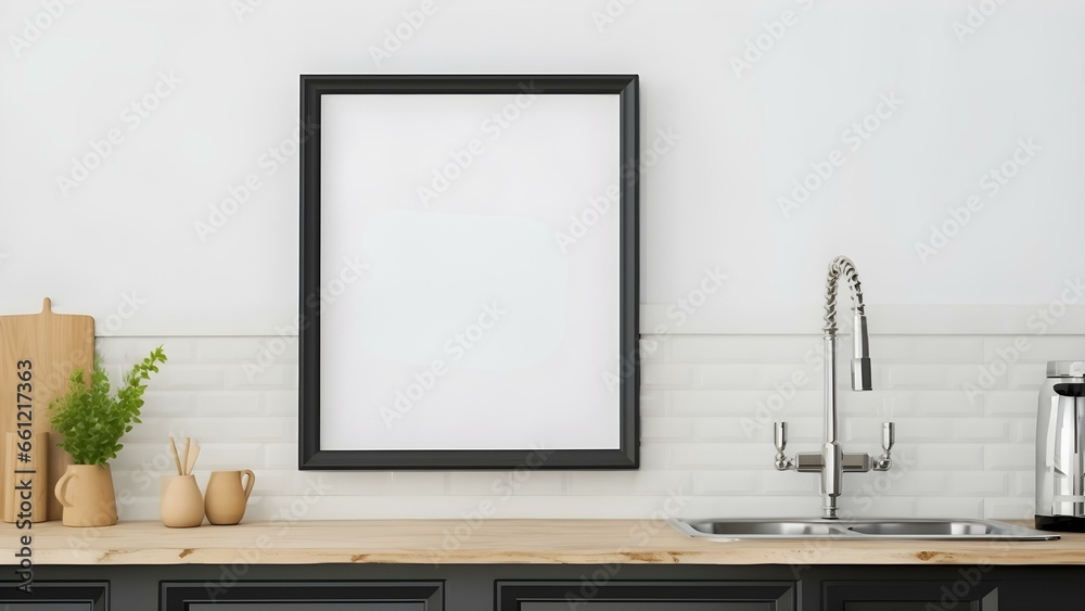 Sleek Interior Setting with Poster Frame Mockup, 3D Render - generative KI Sleek Interior Setting with Poster Frame Mockup, 3D Render - generative KI