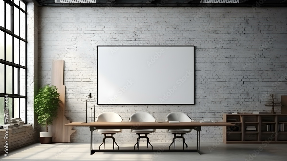 Sleek Interior Setting with Poster Frame Mockup, 3D Render - generative KI Sleek Interior Setting with Poster Frame Mockup, 3D Render - generative KI