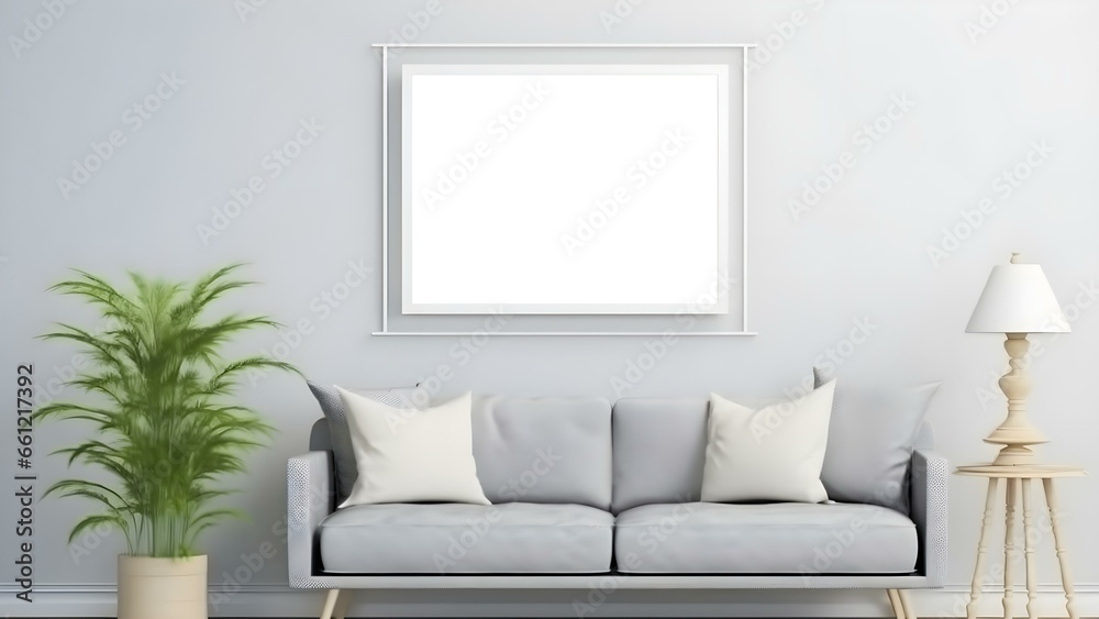 Sleek Interior Setting with Poster Frame Mockup, 3D Render - generative KI Sleek Interior Setting with Poster Frame Mockup, 3D Render - generative KI
