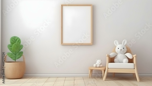 Sleek Interior Setting with Poster Frame Mockup  3D Render -  generative KI