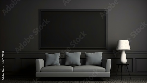 Sleek Interior Setting with Poster Frame Mockup, 3D Render - generative KI