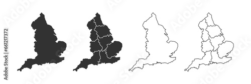 England map icon. English country border symbol. UK geography signs. Europe symbols. British kingdom icons. Black color. Vector sign.