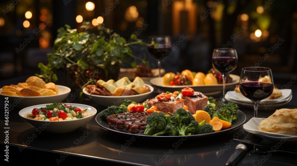 Festive Feast: Lavishly Set Christmas Dinner Table with Gastronomic Delights Festive Feast: Lavishly Set Christmas Dinner Table with Gastronomic Delights