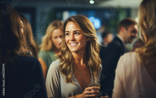 Woman entrepreneur on a networking event talking to other women