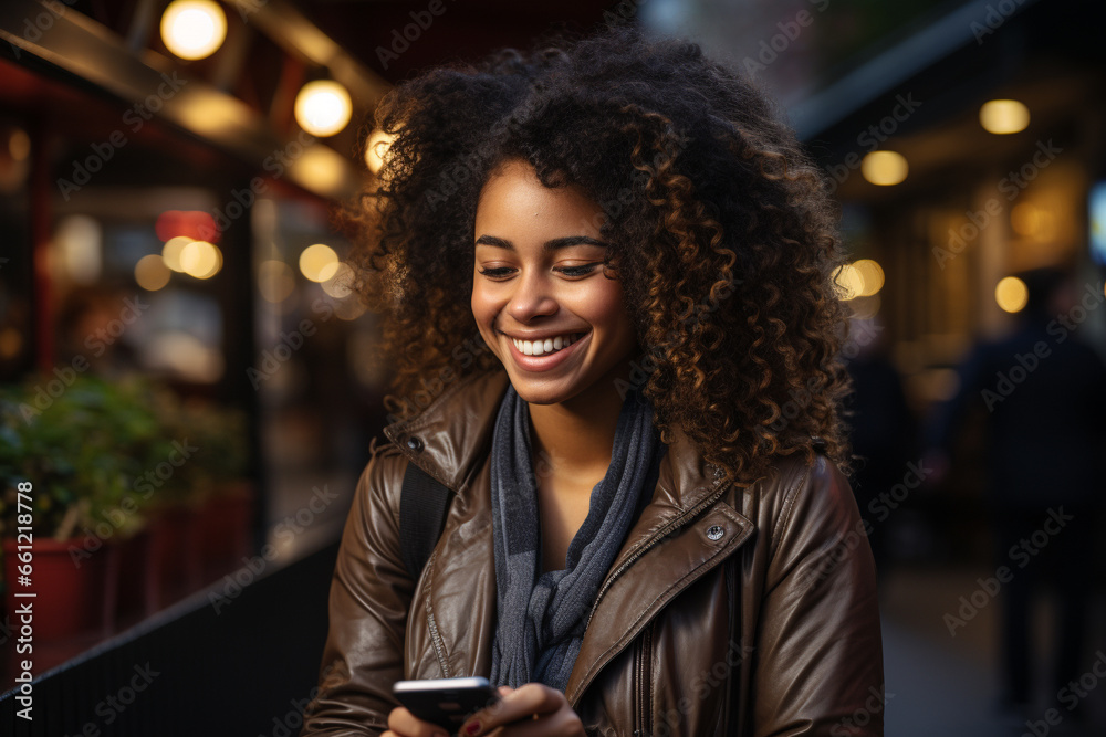 A black business woman using his smartphone outside A black business woman using his smartphone outside