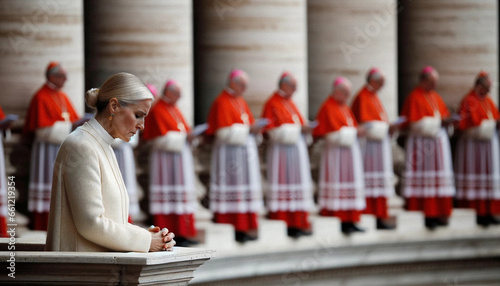 Historic Moment: Female Pope Elected on Vatican Balcony. Generative AI.