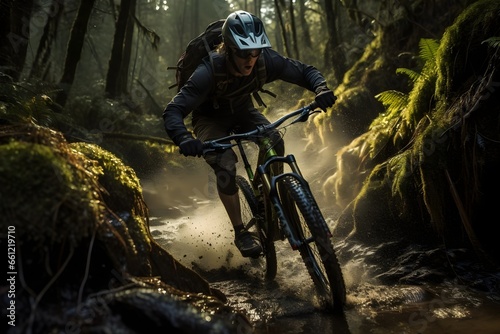 A mountain biker in action.