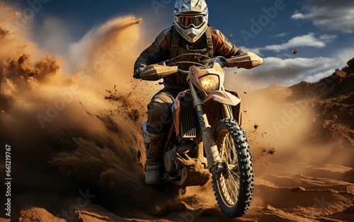 A man riding his dirt motorbike at the sand dunes © piai