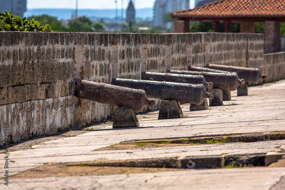 Shot of the Cannons located in the Walls of Cartagena and Baluarte de Santa Calatina