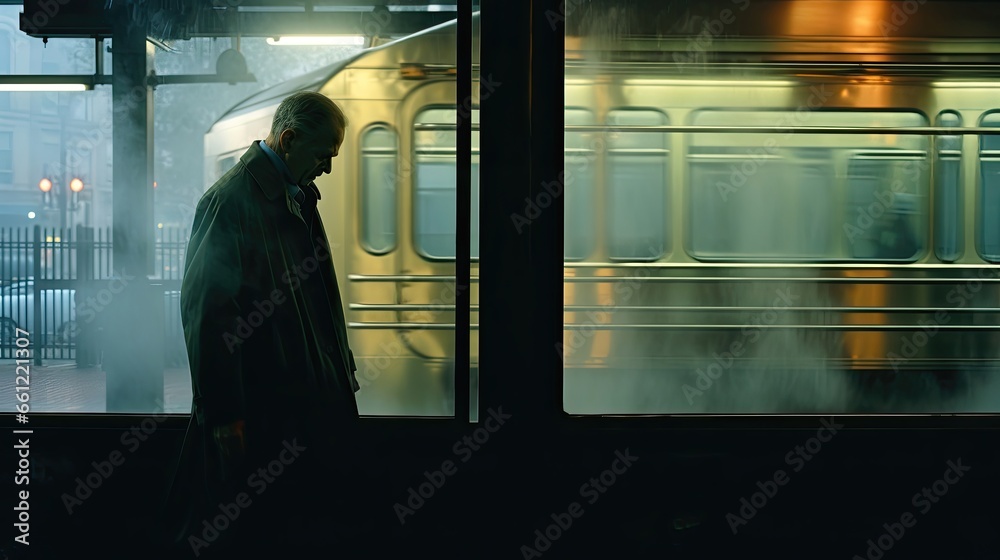 A lonely man walks in the streets of a cosmopolitan city