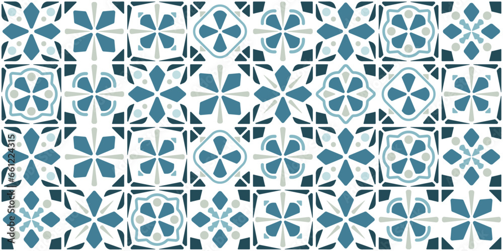 Collection of vintage style tiles. Modular geometric design with ornamental elements. - obrazy, fototapety, plakaty 