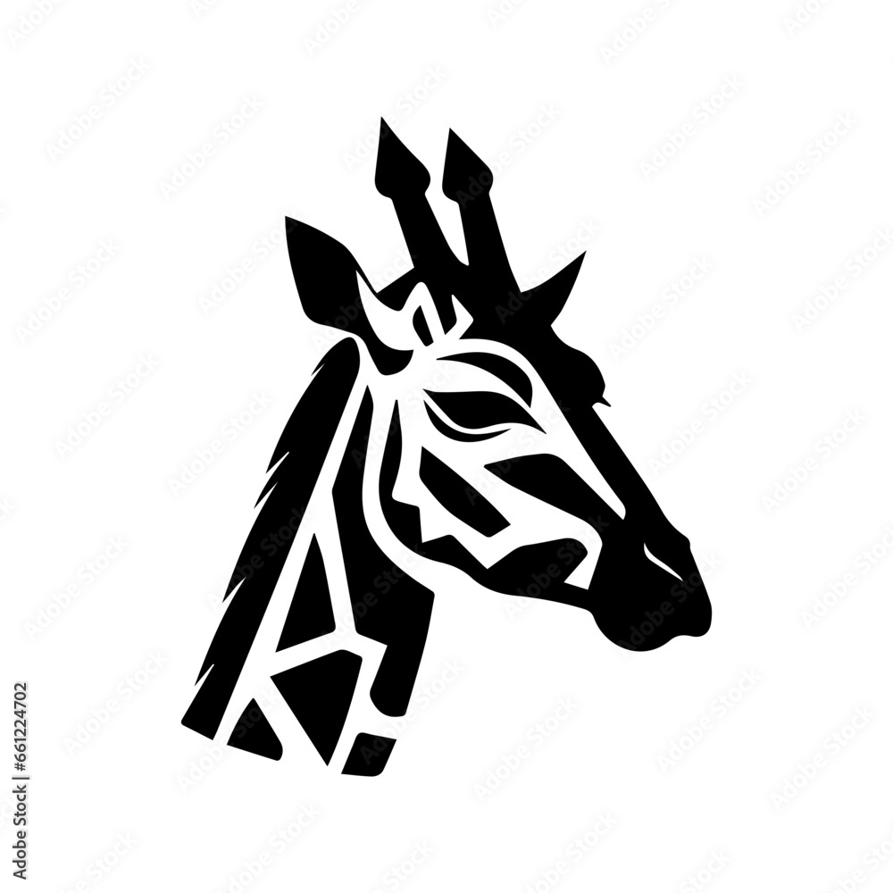 Vector drawing of a giraffe head, Giraffe illustration in black lines
