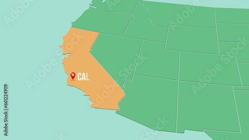 Mapa de los Estados Unidos de América con división política resaltando el estado de California photo