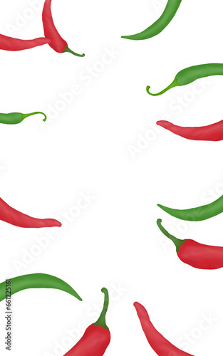 Obraz na plátně Ilustración de chiles jalapeños rojos y verdes, chiles aislados sobre un fondo blanco, chiles picantes utilizados para la comida mexicana