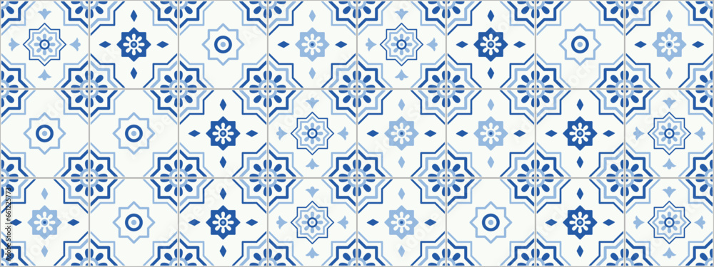 Collection of vintage style tiles. Modular geometric design with ornamental elements.