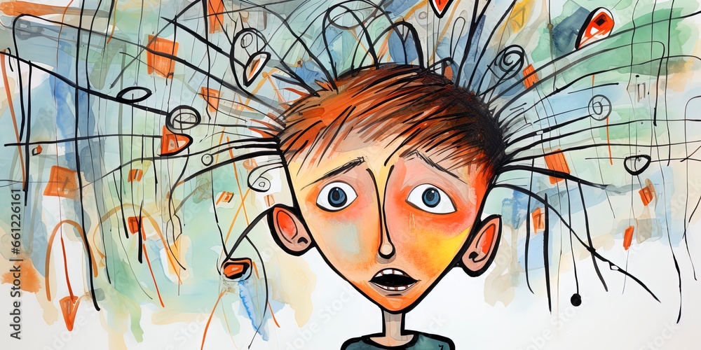 Thoughtful stressed young child with ADHD (Attention deficit ...
