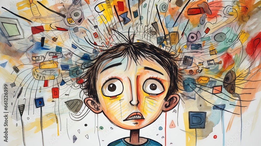 Thoughtful stressed young child with ADHD (Attention deficit ...