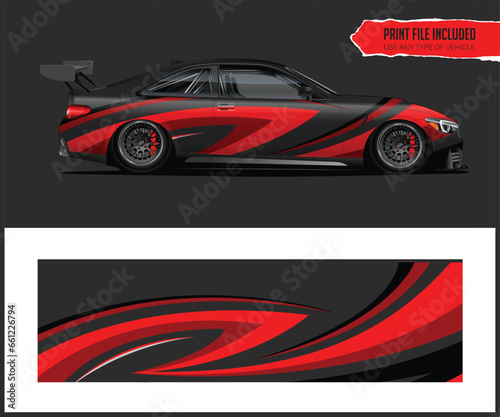  car wrap design vector. Graphic abstract stripe racing background kit designs for wrap vehicle