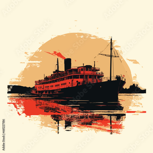 transportation paddle steamer silhouette. Created using Generative AI Technology photo