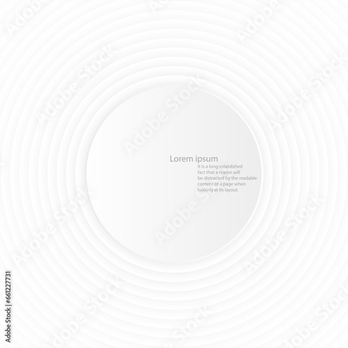Circle space background, abstract layer minimal design. Circular white color vector illustration banner. template layer. geometric, flyer, wallpaper, layout, presentation.