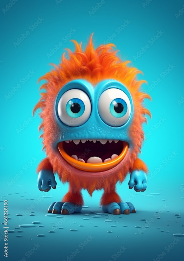Cute semi-realistic 3d monster, isolated vivid color