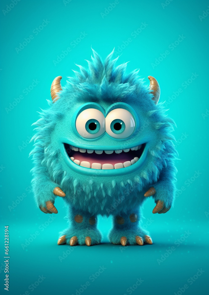 Cute semi-realistic 3d monster, isolated vivid color