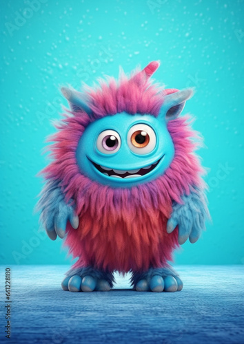 Cute semi-realistic 3d monster, isolated vivid color