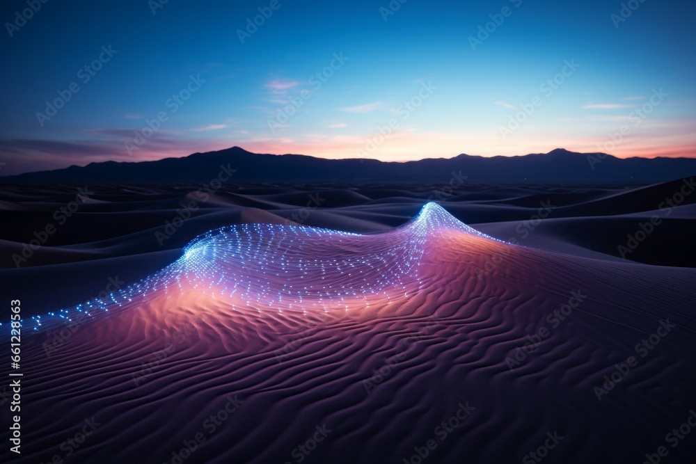 Abstract visualization of vibration waves in the desert. Background with selective focus and copy space - obrazy, fototapety, plakaty 