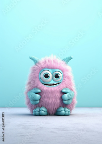 Cute semi-realistic 3d monster, isolated pastel color