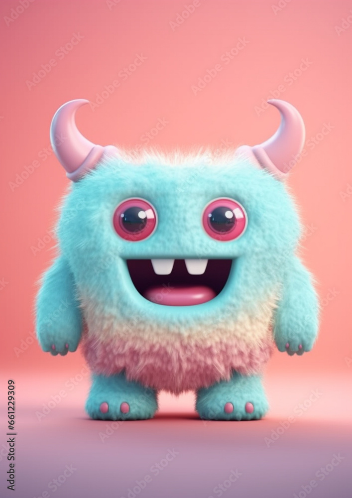 Cute semi-realistic 3d monster, isolated pastel color