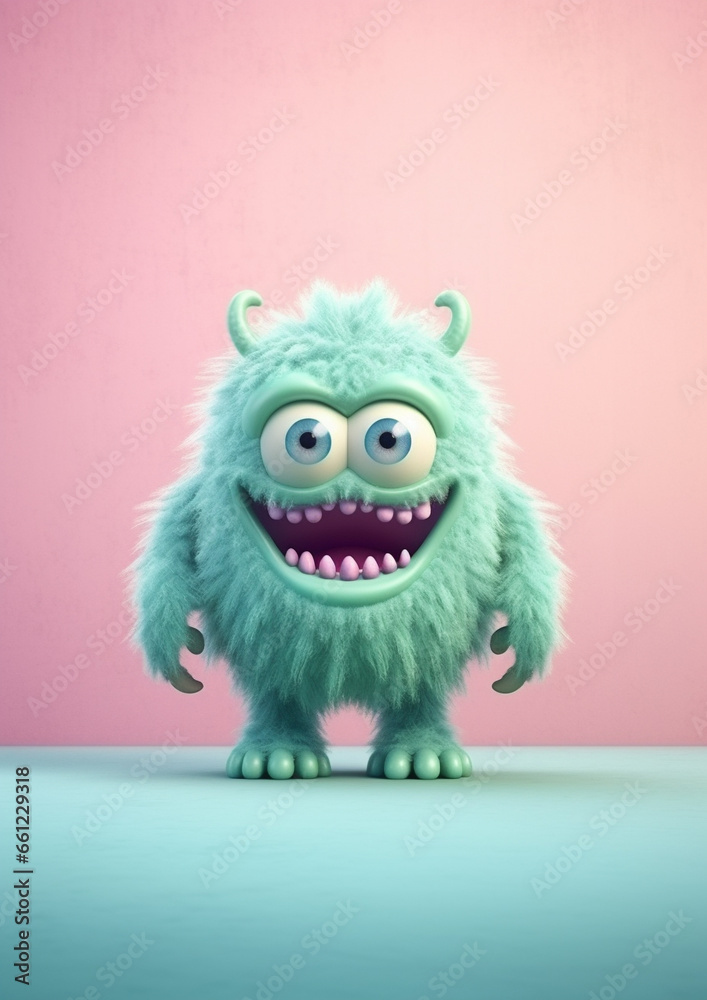 Cute semi-realistic 3d monster, isolated pastel color