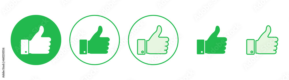 Thumbs up icon set. Hand like. Like icon vector. Thumbs up icon set. Hand like. Like icon vector.