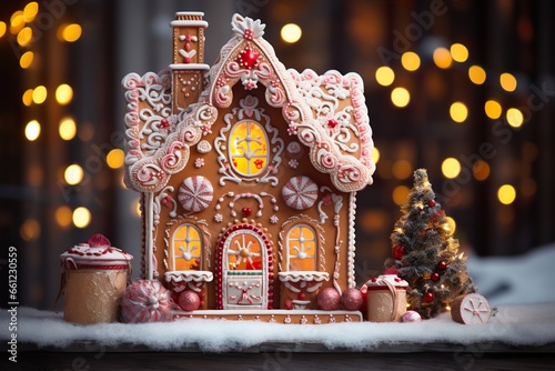 A close-up of a beautifully decorated gingerbread house © Oleksandr Kozak