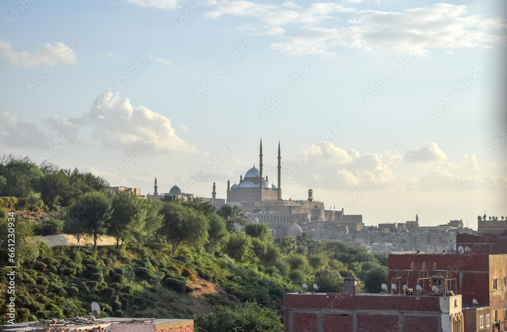 landscape of al azhar park and green nature grass in cairo egypt ...