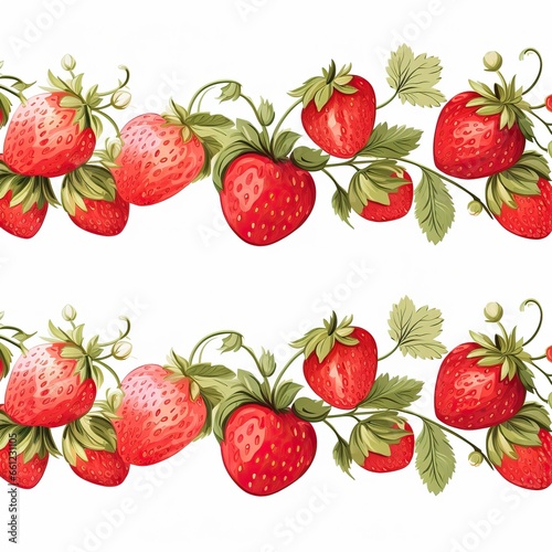Ripe strawberry horizontal seamless borders