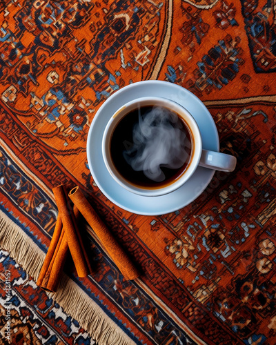 絨毯の上でスパイスコーヒーを飲む © Libra