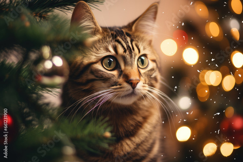 Cat in Christmas Living Room, New Year's Greeting Card