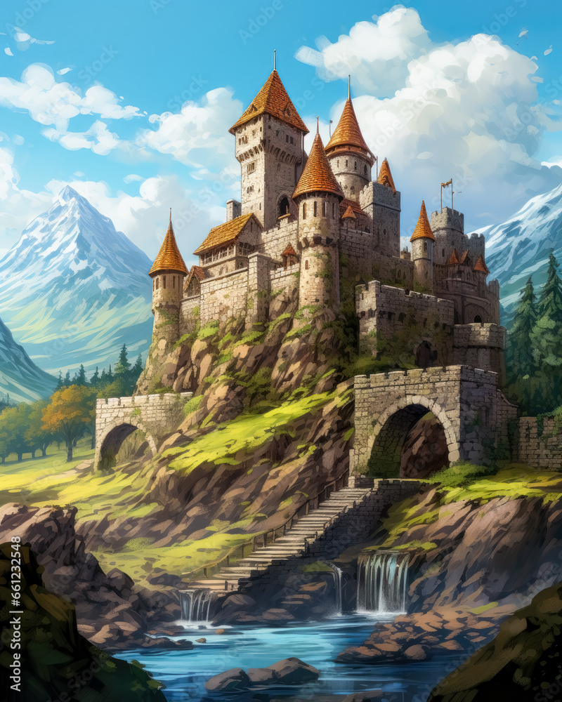 High Fantasy, Medieval Castle, game concept art. 
