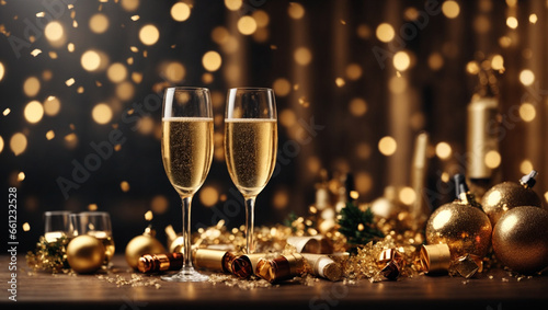 Fotografia New years eve celebration background with champagne