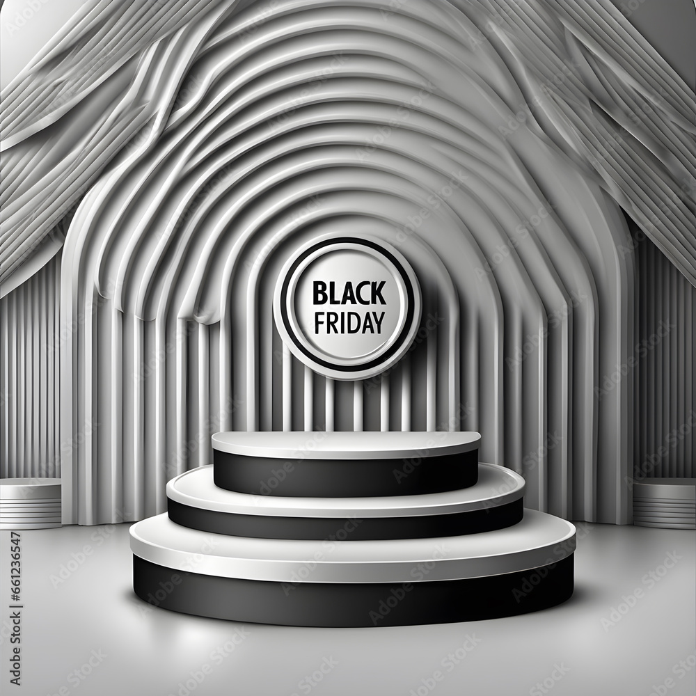 Fototapeta premium 3d illustration rendering for Black friday sale banner podium stage layout design background. Design template for Black Friday sale for promotion, advertising, web, social and fashion ads ai generated