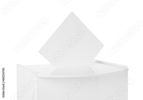 Ballot box with vote isolated on white. Election time