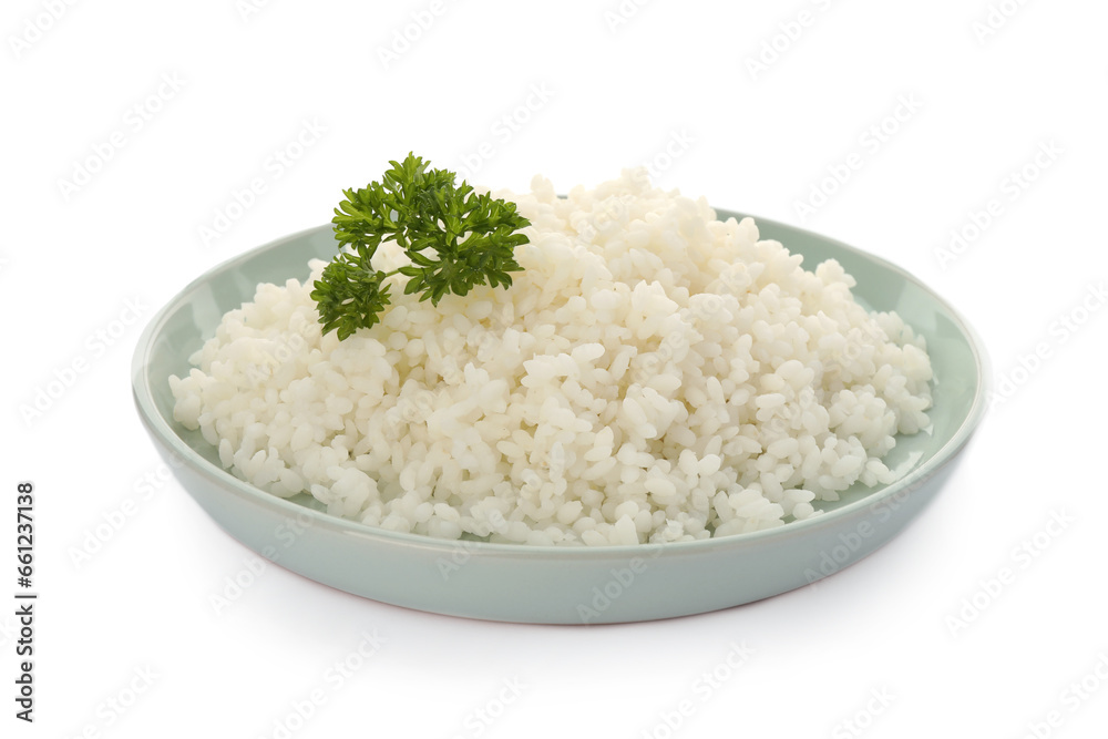 Delicious rice with parsley isolated on white Delicious rice with parsley isolated on white