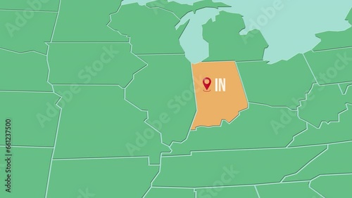 Mapa de los Estados Unidos de América con división política resaltando el estado de Indiana photo