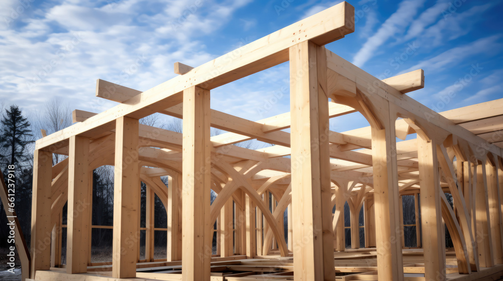 Sturdy Wooden Framework for Prefabricated Housing - Construction Concept with Space for Customization and Modern Design Ideas Sturdy Wooden Framework for Prefabricated Housing - Construction Concept with Space for Customization and Modern Design Ideas