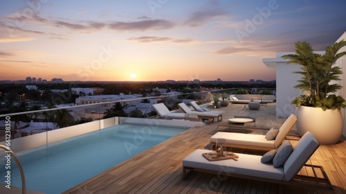 Depict the rooftop of a modern villa as the perfect vantage point for witnessing breathtaking sunsets that paint the sky in vibrant hues © Damian Sobczyk
