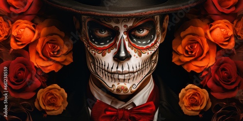mesmerizing man with dia de los muertos flair, Generative AI